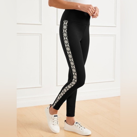 T by Talbots Therma Stretch Leggings, Diamond Snowflake, Size Large Petites - Picture 1 of 16